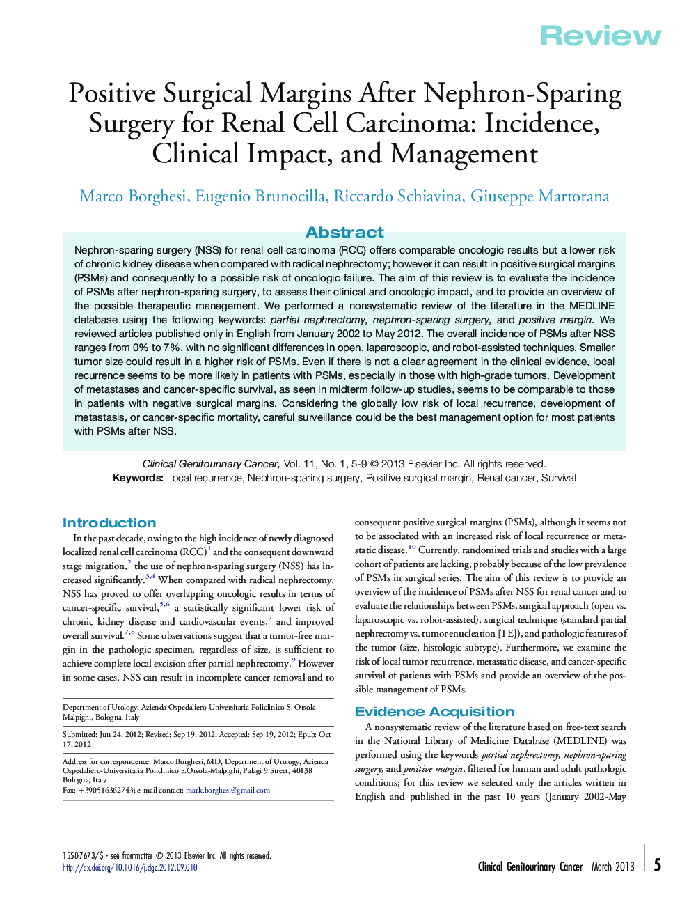 Positive Surgical Margins After Nephron-Sparing Surgery for Renal Cell Carcinoma: Incidence, Clinical Impact, and Management