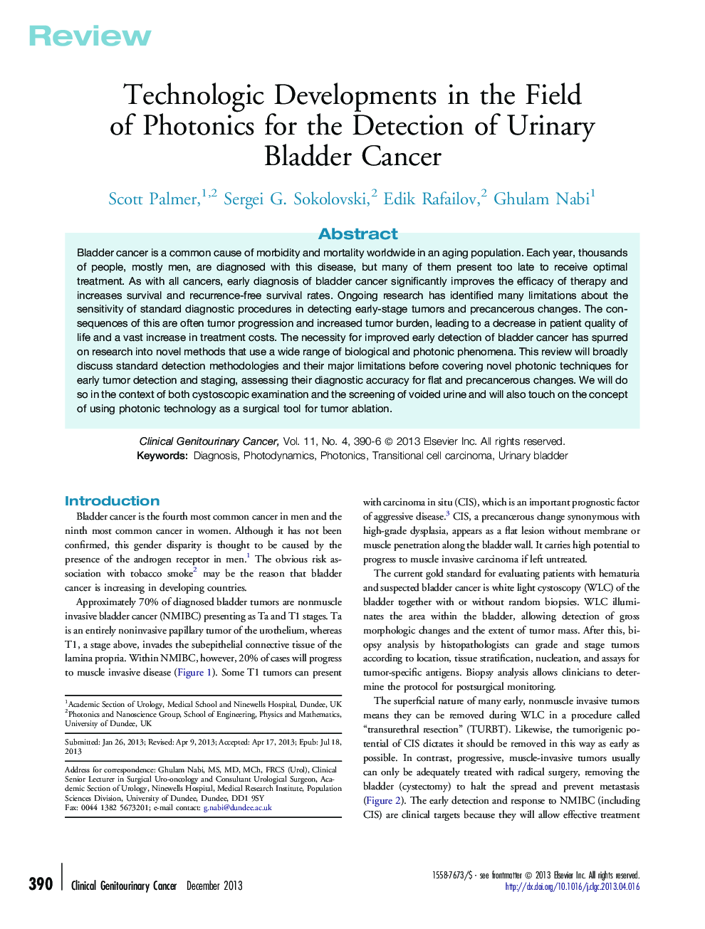 Technologic Developments in the Field of Photonics for the Detection of Urinary Bladder Cancer