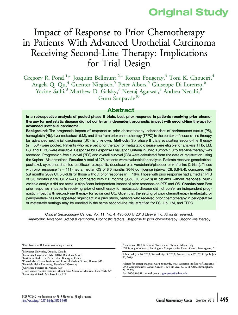 Impact of Response to Prior Chemotherapy in Patients With Advanced Urothelial Carcinoma Receiving Second-Line Therapy: Implications for Trial Design