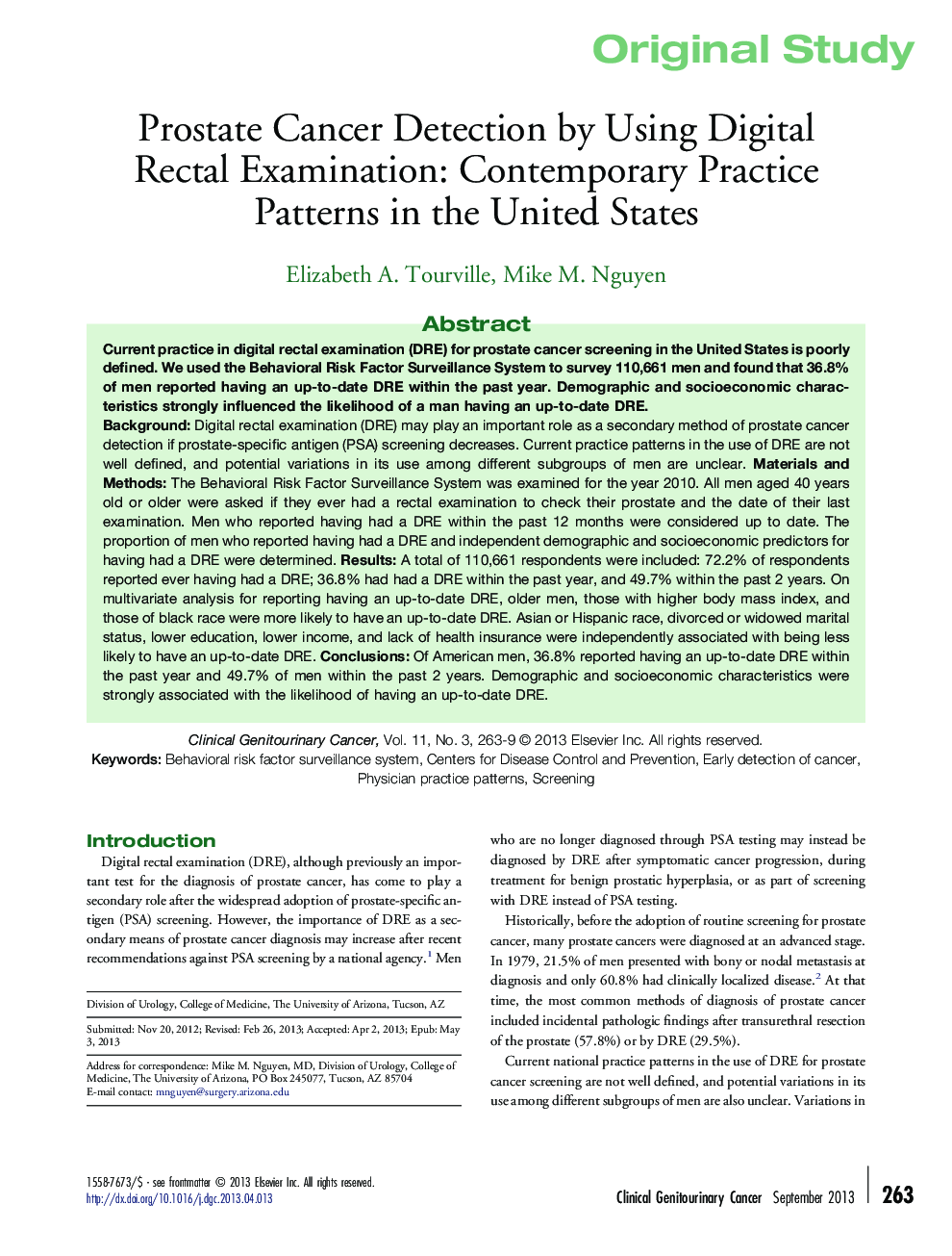 Prostate Cancer Detection by Using Digital Rectal Examination: Contemporary Practice Patterns in the United States