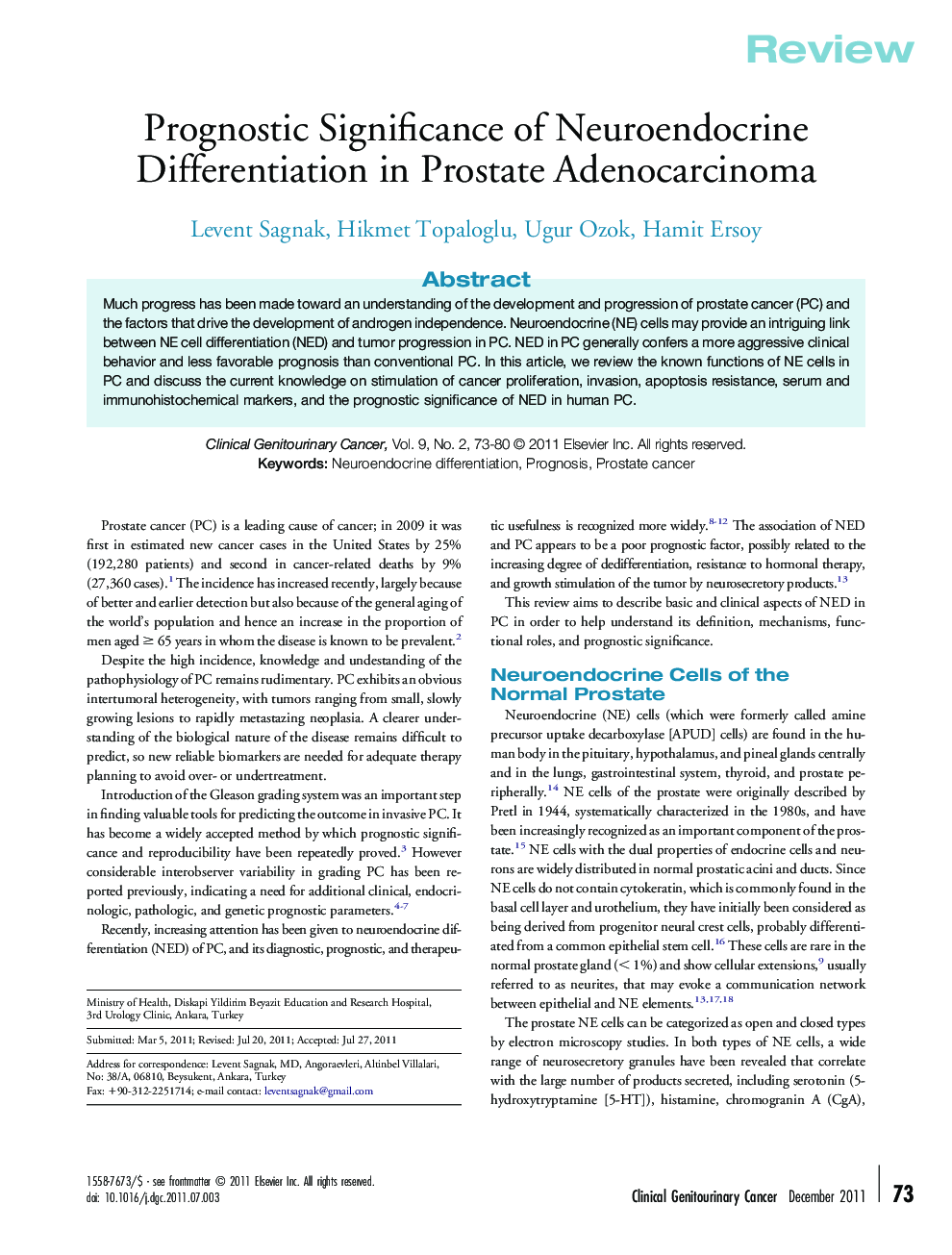 Prognostic Significance of Neuroendocrine Differentiation in Prostate Adenocarcinoma