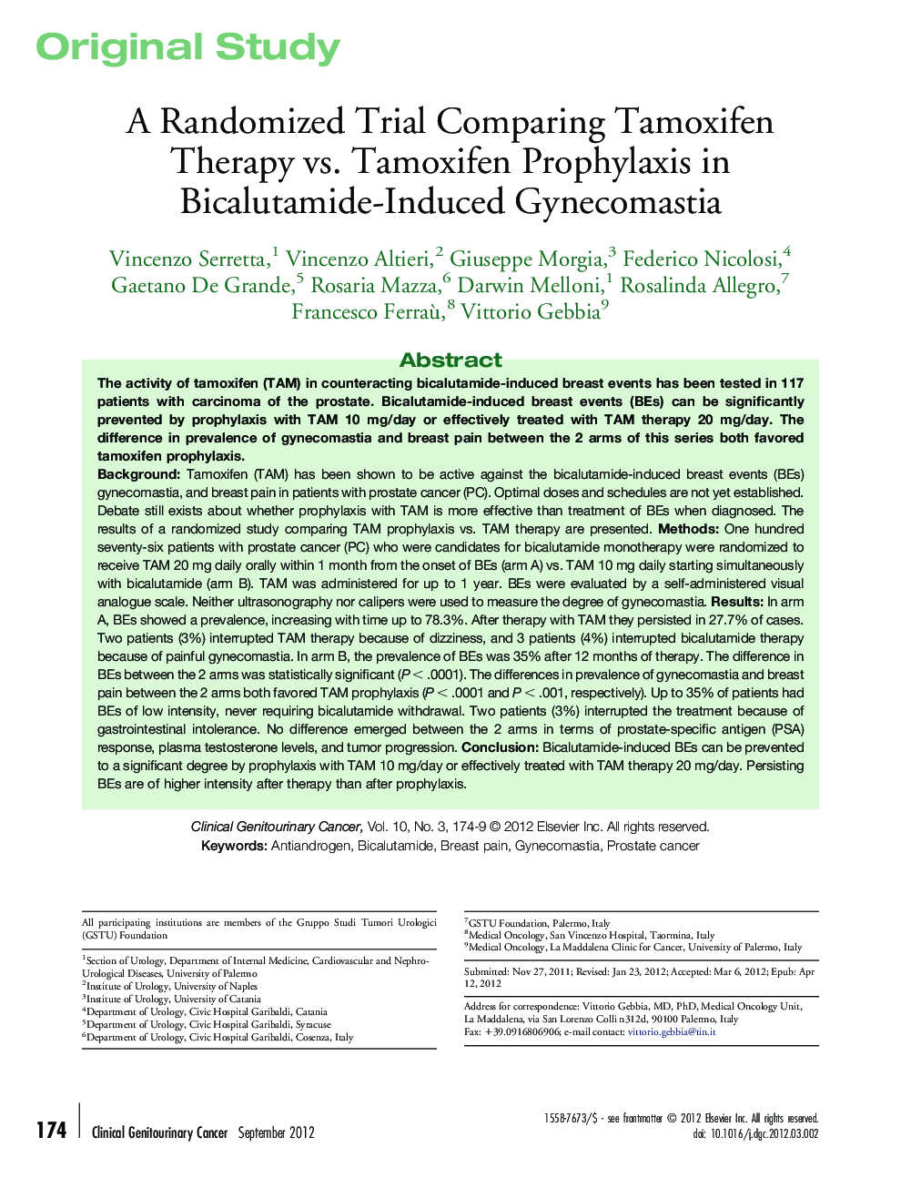 A Randomized Trial Comparing Tamoxifen Therapy vs. Tamoxifen Prophylaxis in Bicalutamide-Induced Gynecomastia 