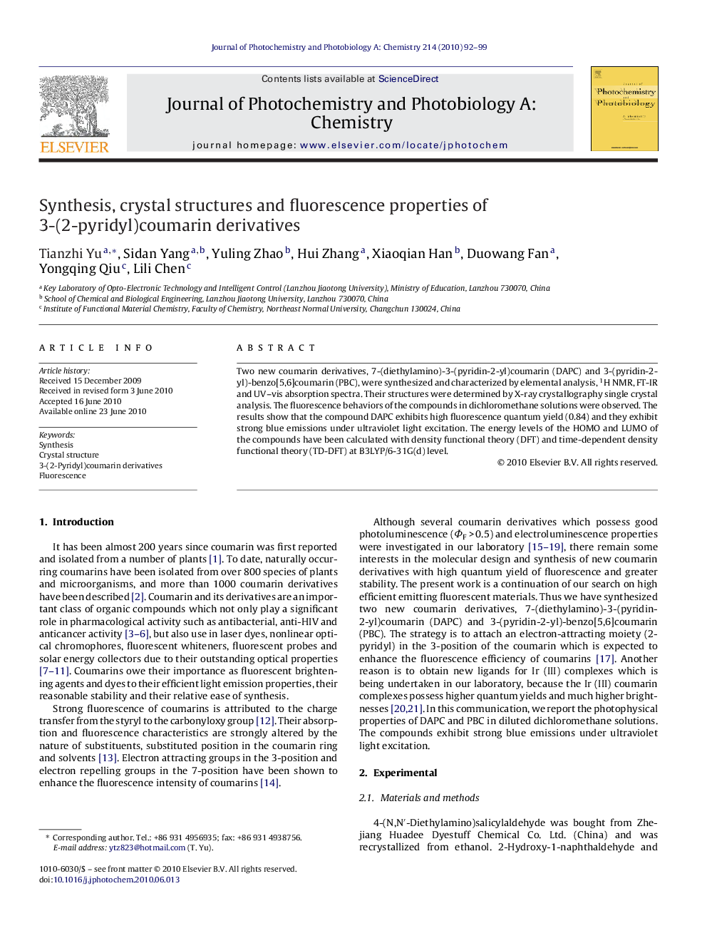 Synthesis, crystal structures and fluorescence properties of 3-(2-pyridyl)coumarin derivatives