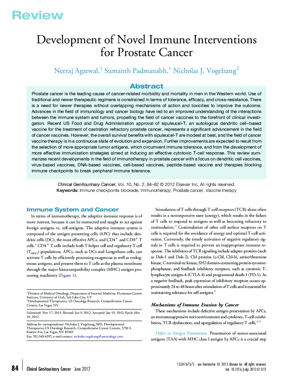 عکس صفحه اول مقاله: Development of Novel Immune Interventions for Prostate Cancer Development of Novel Immune Interventions for Prostate Cancer
