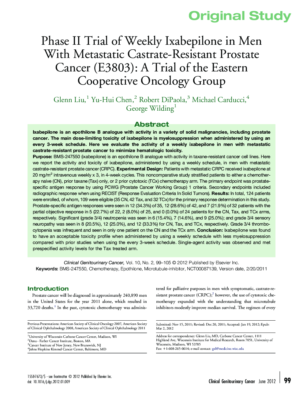 Phase II Trial of Weekly Ixabepilone in Men With Metastatic Castrate-Resistant Prostate Cancer (E3803): A Trial of the Eastern Cooperative Oncology Group