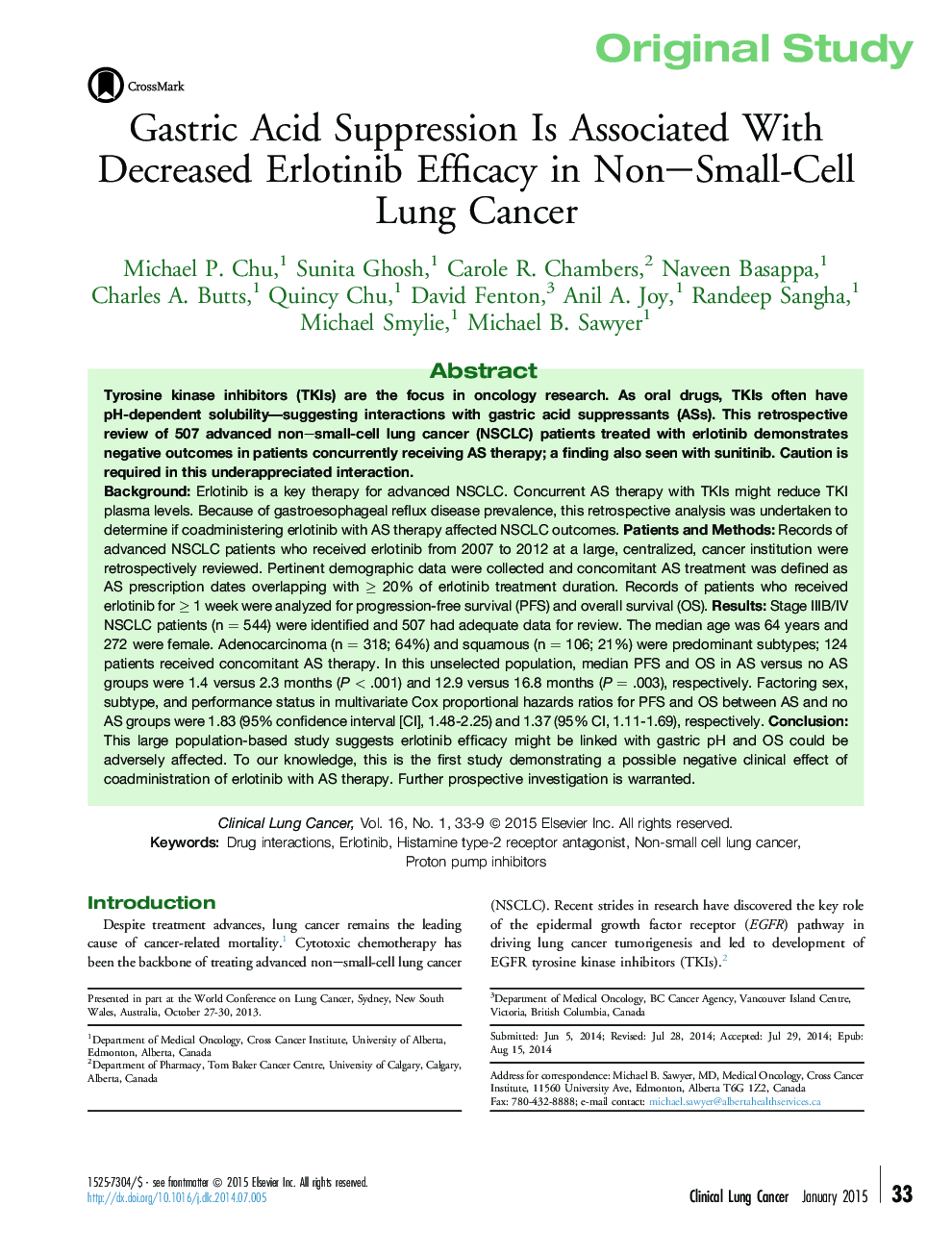 سرکوب اسید معده با کاهش کارآیی ارلتینیب در سرطان ریه سلول های کوچک نونا ارتباط دارد 