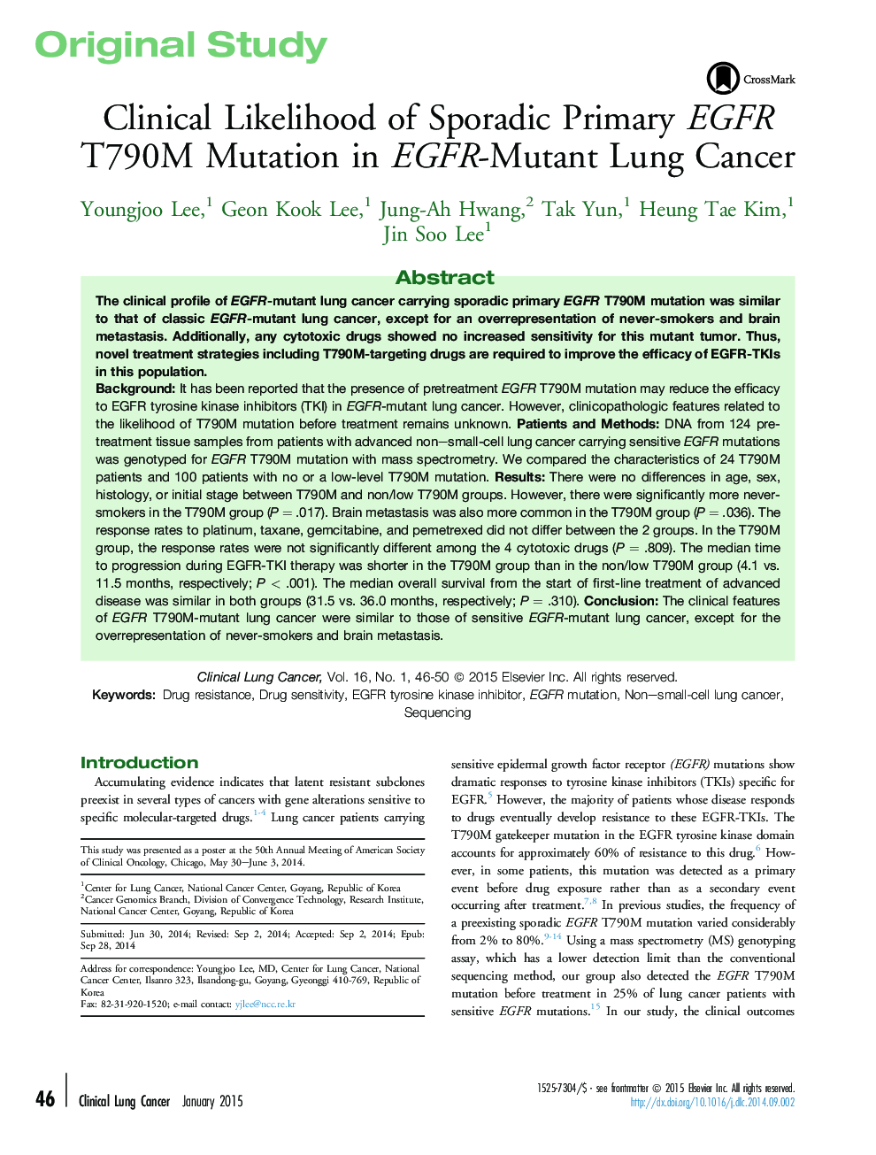 Clinical Likelihood of Sporadic Primary EGFR T790M Mutation in EGFR-Mutant Lung Cancer