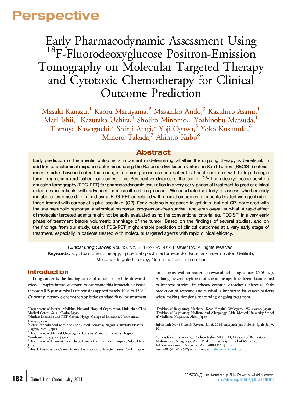 Early Pharmacodynamic Assessment Using 18F-Fluorodeoxyglucose Positron-Emission Tomography on Molecular Targeted Therapy and Cytotoxic Chemotherapy for Clinical Outcome Prediction