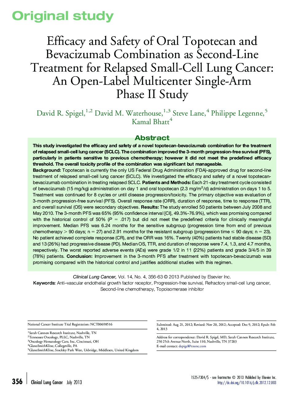 Efficacy and Safety of Oral Topotecan and Bevacizumab Combination as Second-Line Treatment for Relapsed Small-Cell Lung Cancer: An Open-Label Multicenter Single-Arm Phase II Study 