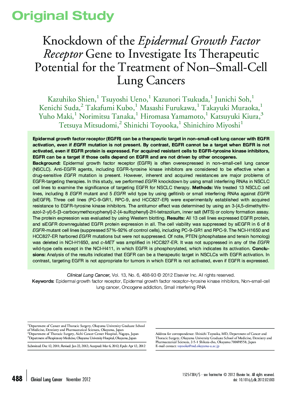 Knockdown of the Epidermal Growth Factor Receptor Gene to Investigate Its Therapeutic Potential for the Treatment of Non–Small-Cell Lung Cancers