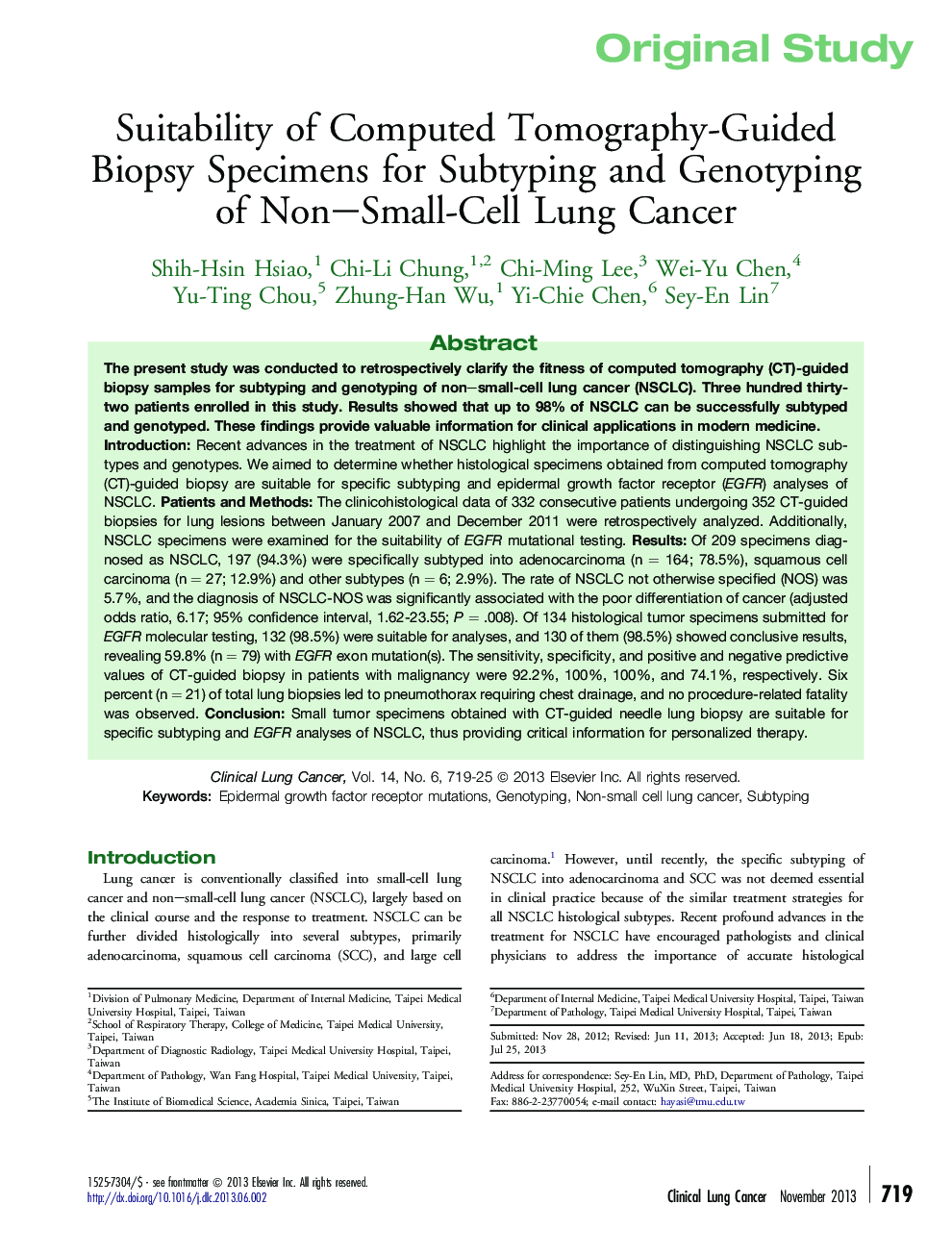 Suitability of Computed Tomography-Guided Biopsy Specimens for Subtyping and Genotyping of Non–Small-Cell Lung Cancer