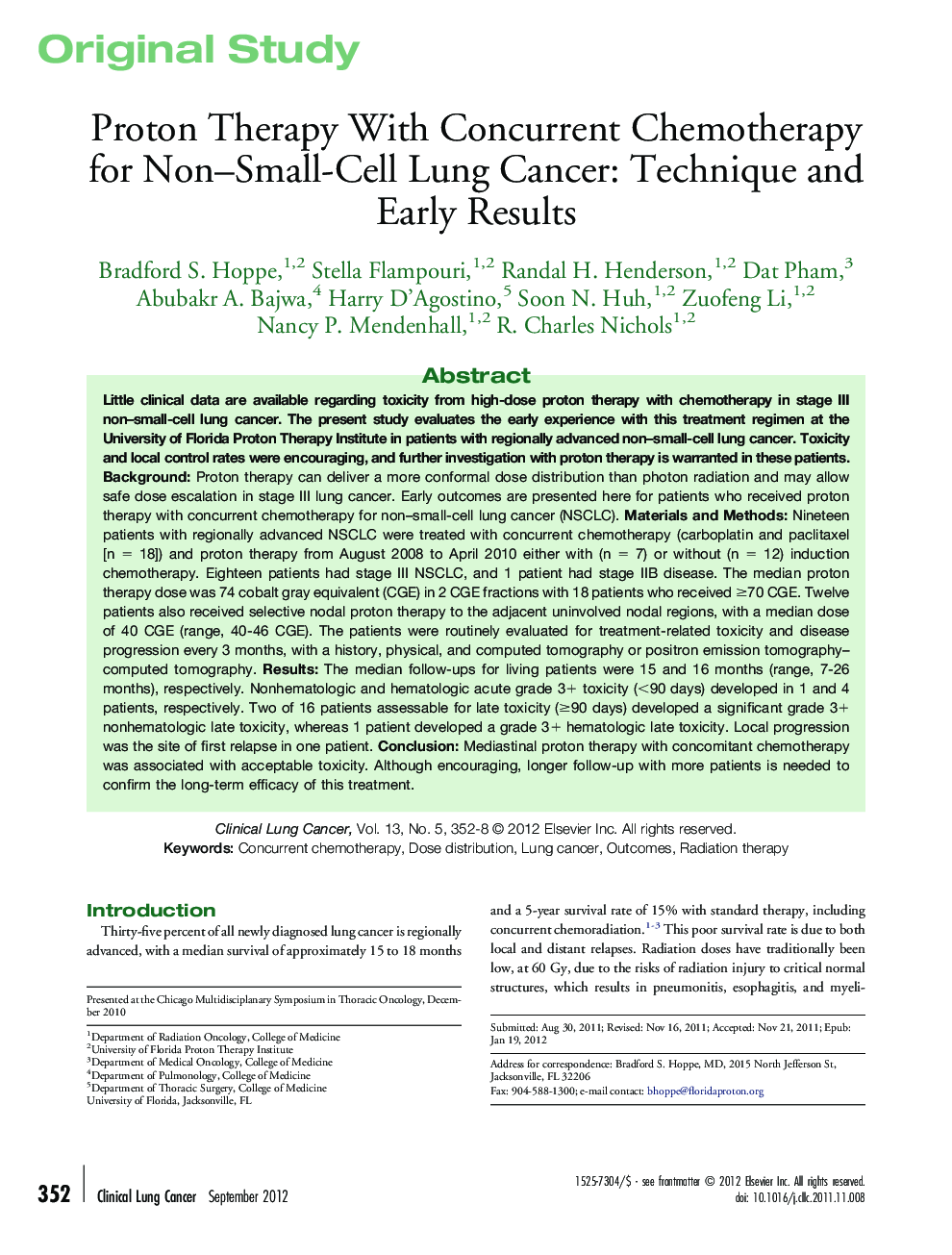 Proton Therapy With Concurrent Chemotherapy for Non–Small-Cell Lung Cancer: Technique and Early Results