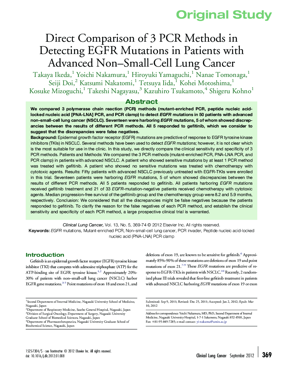 Direct Comparison of 3 PCR Methods in Detecting EGFR Mutations in Patients with Advanced Non–Small-Cell Lung Cancer