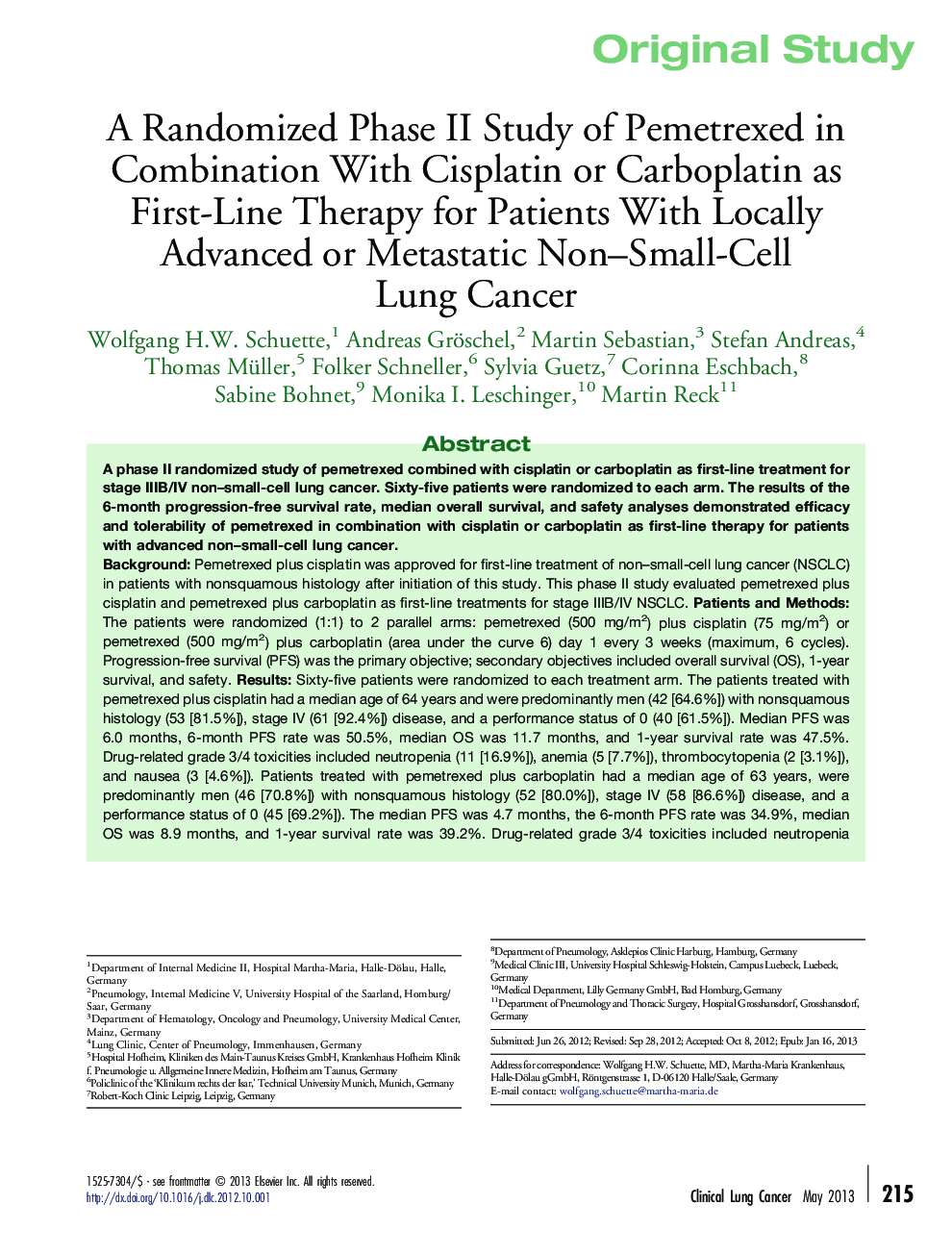 A Randomized Phase II Study of Pemetrexed in Combination With Cisplatin or Carboplatin as First-Line Therapy for Patients With Locally Advanced or Metastatic Non–Small-Cell Lung Cancer