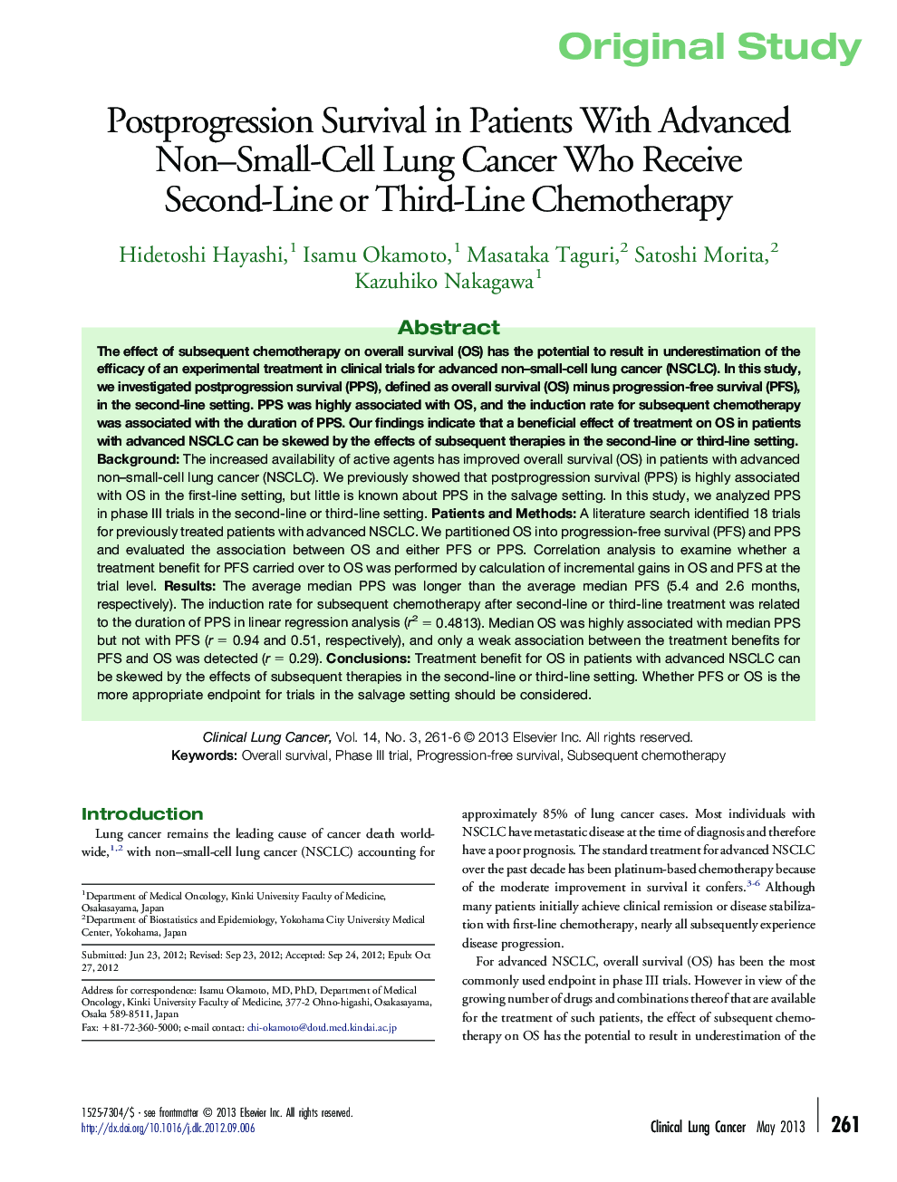 Postprogression Survival in Patients With Advanced Non–Small-Cell Lung Cancer Who Receive Second-Line or Third-Line Chemotherapy