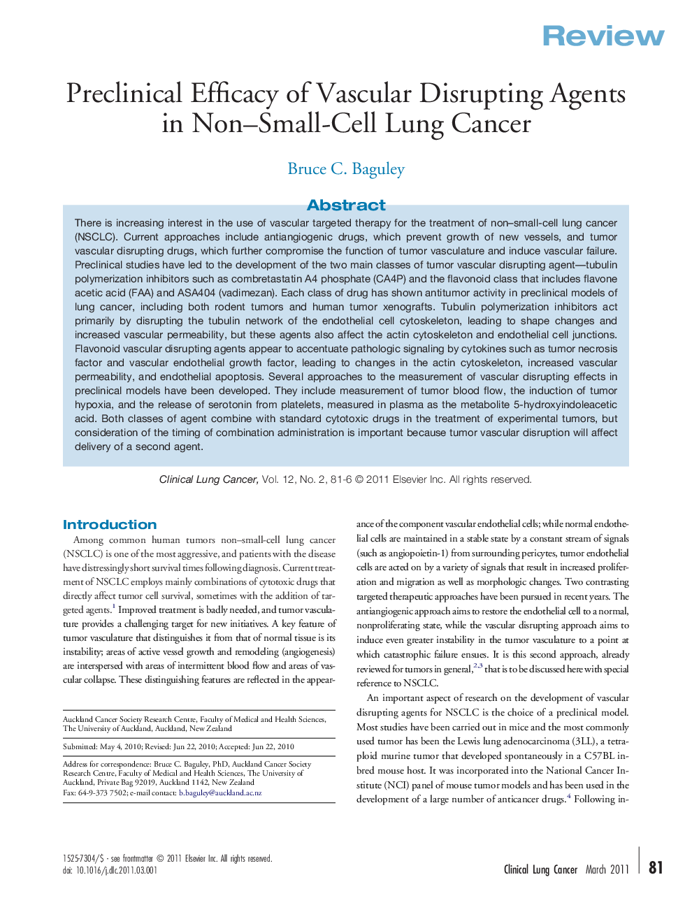 عکس صفحه اول مقاله: Preclinical Efficacy of Vascular Disrupting Agents in Non–Small-Cell Lung Cancer Preclinical Efficacy of Vascular Disrupting Agents in Non–Small-Cell Lung Cancer
