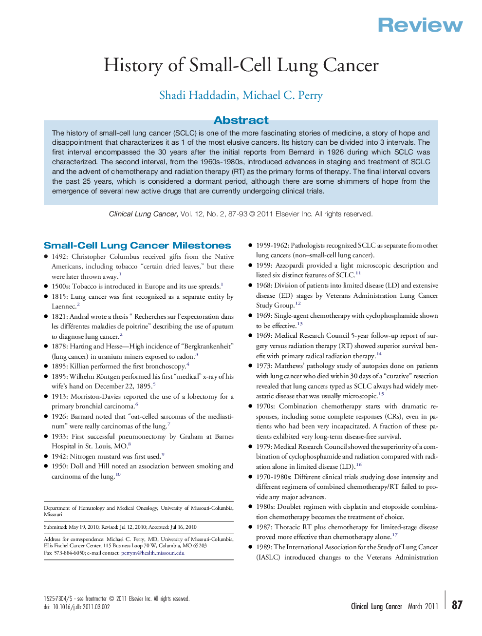History of Small-Cell Lung Cancer