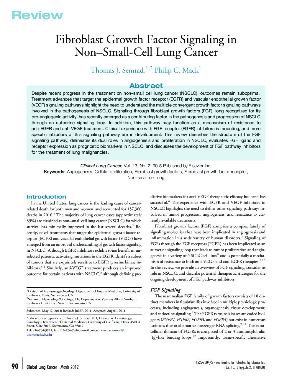 Fibroblast Growth Factor Signaling in Non–Small-Cell Lung Cancer