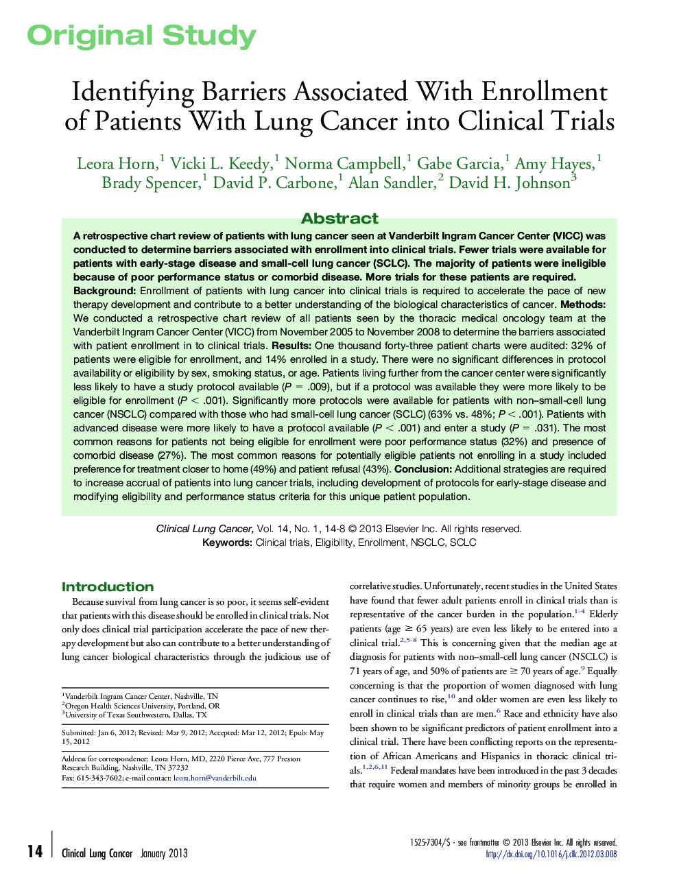 Identifying Barriers Associated With Enrollment of Patients With Lung Cancer into Clinical Trials