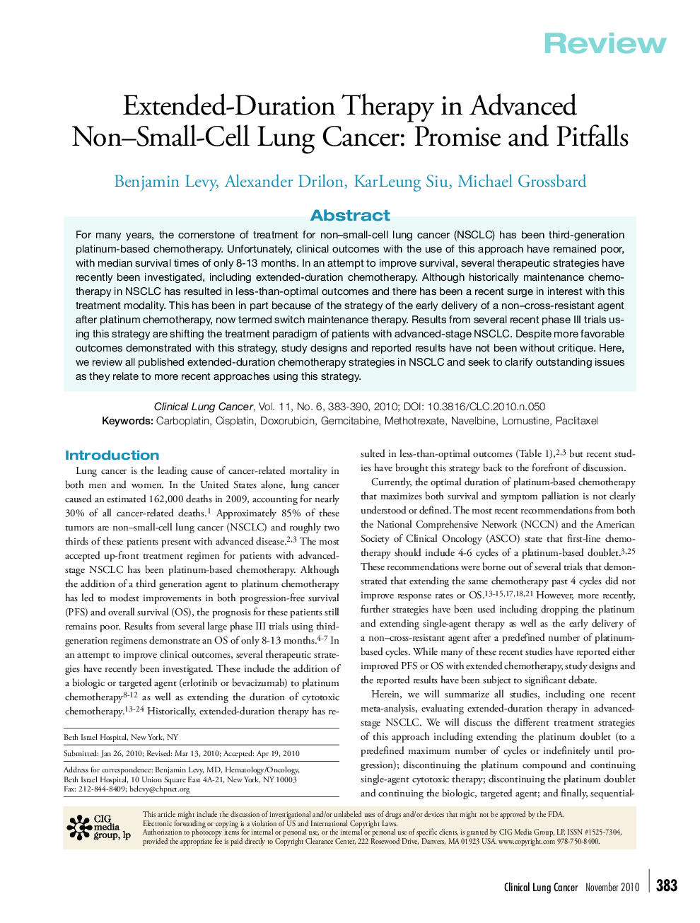 Extended-Duration Therapy in Advanced Non–Small-Cell Lung Cancer: Promise and Pitfalls 