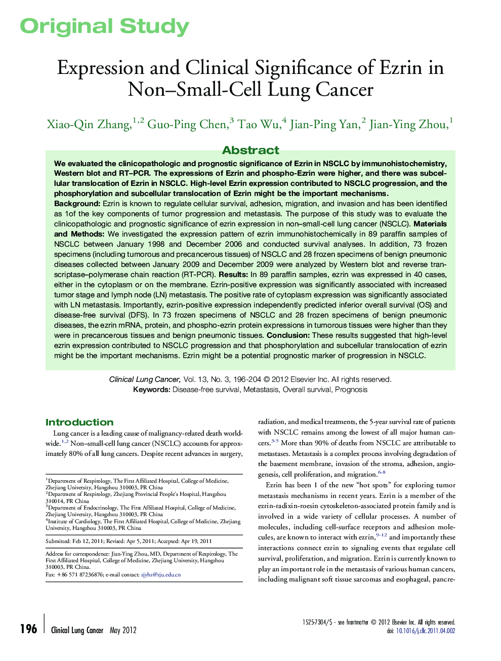 عکس صفحه اول مقاله: Expression and Clinical Significance of Ezrin in Non-Small-Cell Lung Cancer Expression and Clinical Significance of Ezrin in Non-Small-Cell Lung Cancer