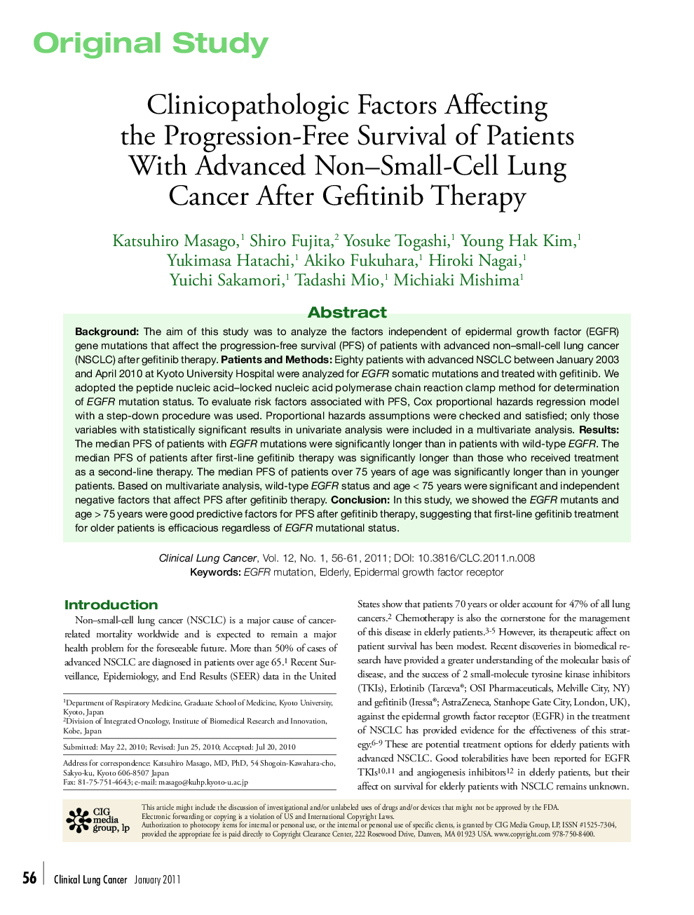 Clinicopathologic Factors Affecting the Progression-Free Survival of Patients With Advanced Non–Small-Cell Lung Cancer After Gefitinib Therapy 