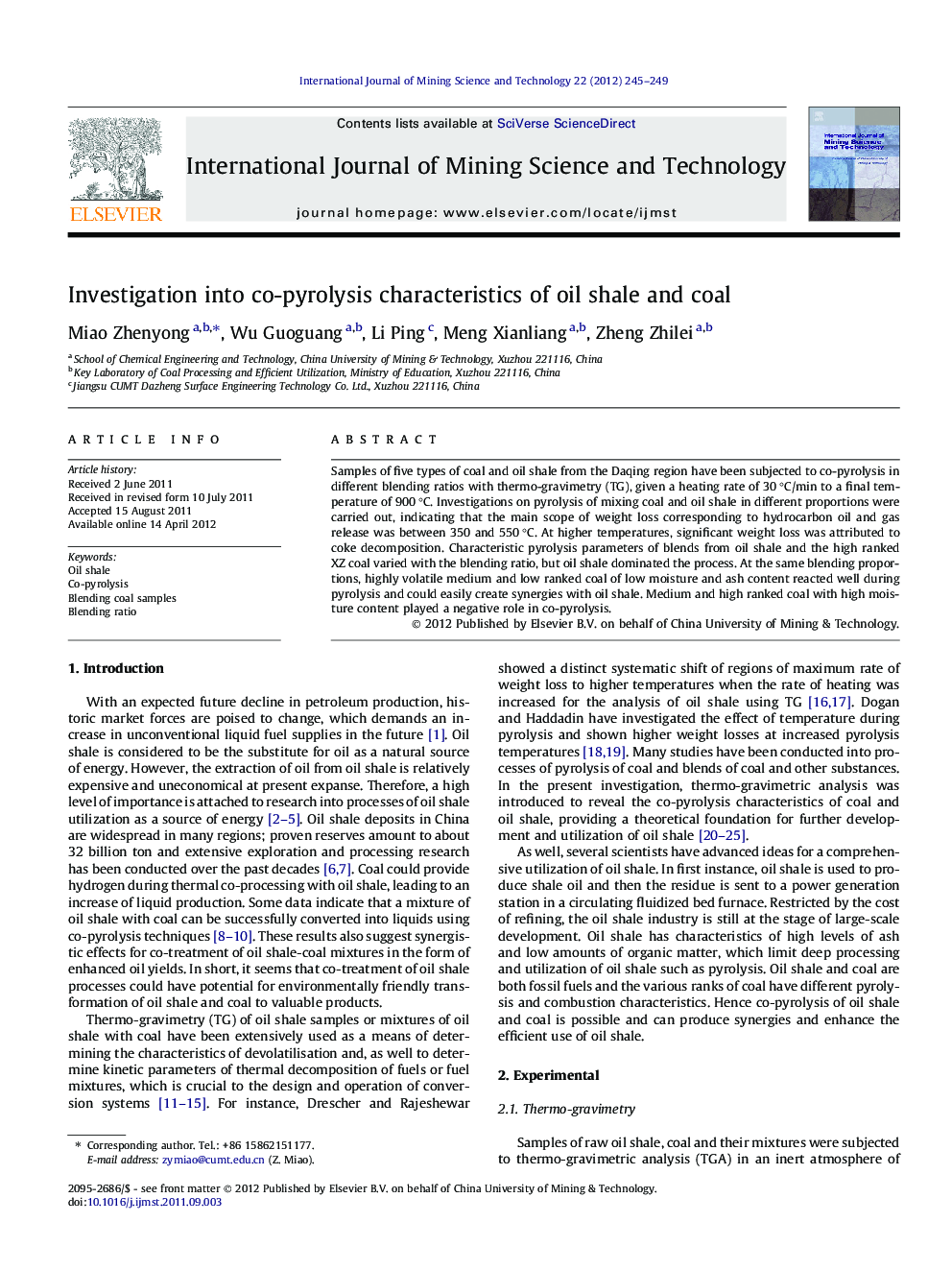 Investigation into co-pyrolysis characteristics of oil shale and coal