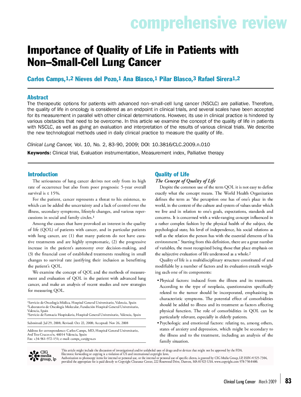 عکس صفحه اول مقاله: Importance of Quality of Life in Patients with Non–Small-Cell Lung Cancer Importance of Quality of Life in Patients with Non–Small-Cell Lung Cancer