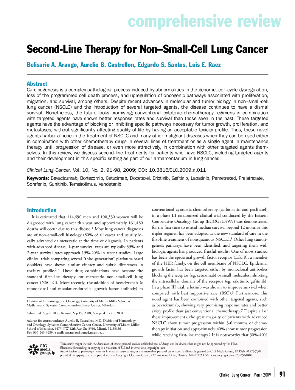Second-Line Therapy for Non–Small-Cell Lung Cancer 
