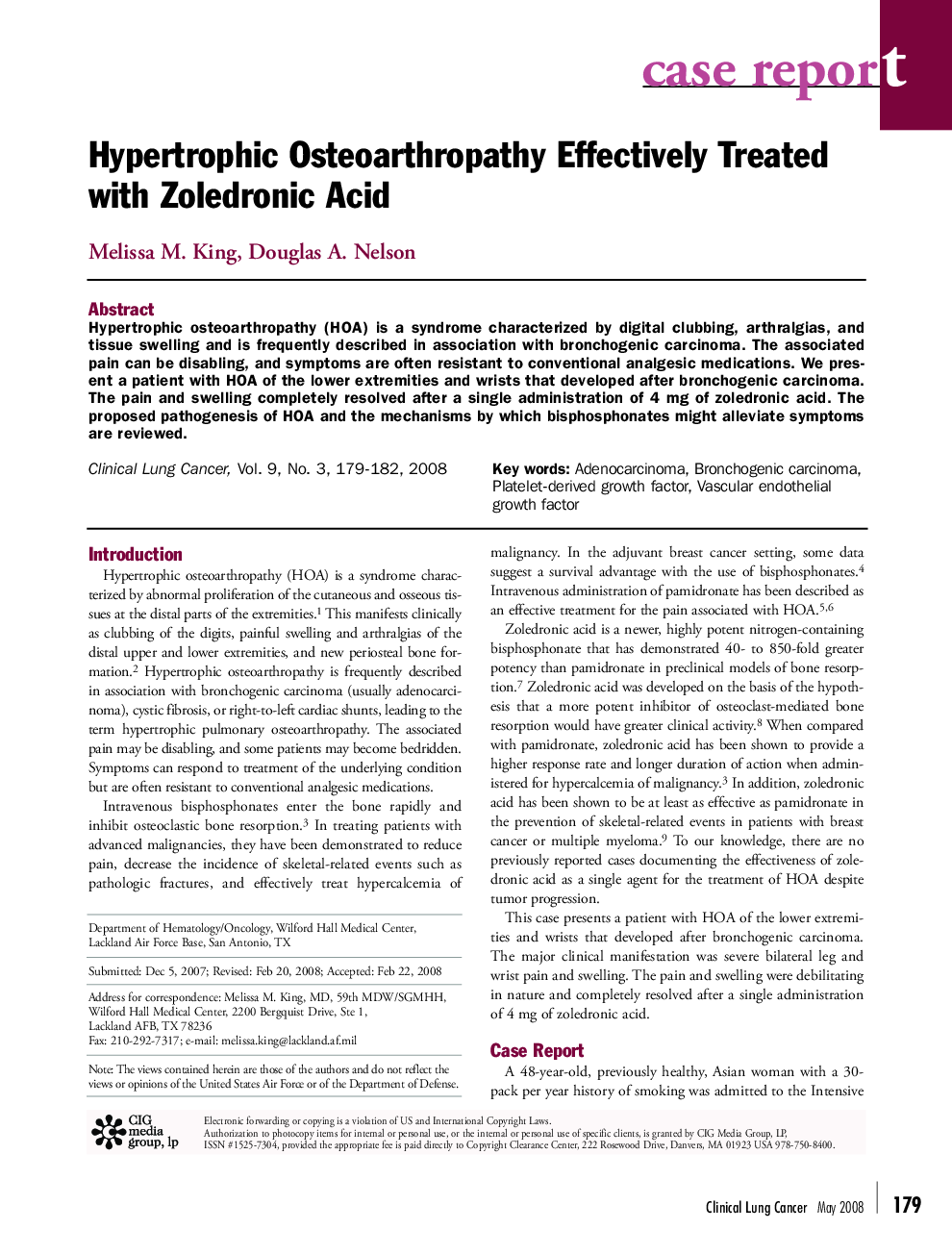 عکس صفحه اول مقاله: Hypertrophic Osteoarthropathy Effectively Treated with Zoledronic Acid Hypertrophic Osteoarthropathy Effectively Treated with Zoledronic Acid