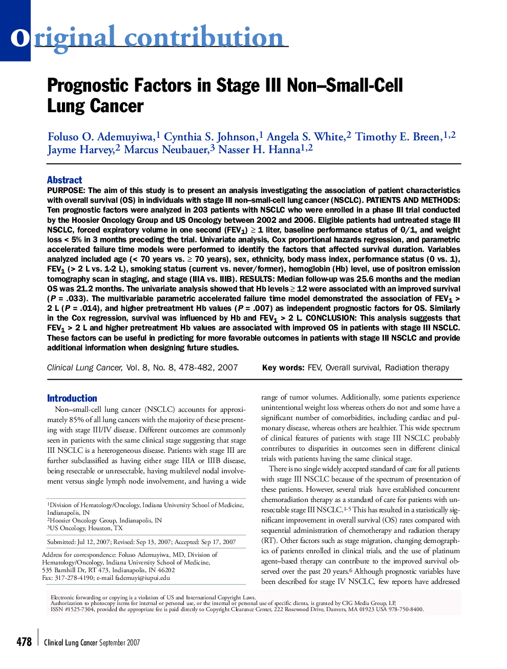 عکس صفحه اول مقاله: Prognostic Factors in Stage III Non–Small-Cell Lung Cancer Prognostic Factors in Stage III Non–Small-Cell Lung Cancer