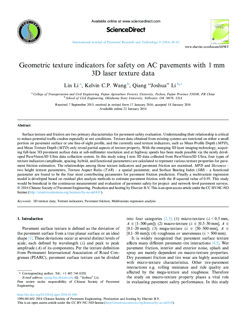 Geometric texture indicators for safety on AC pavements with 1 mm 3D laser texture data 