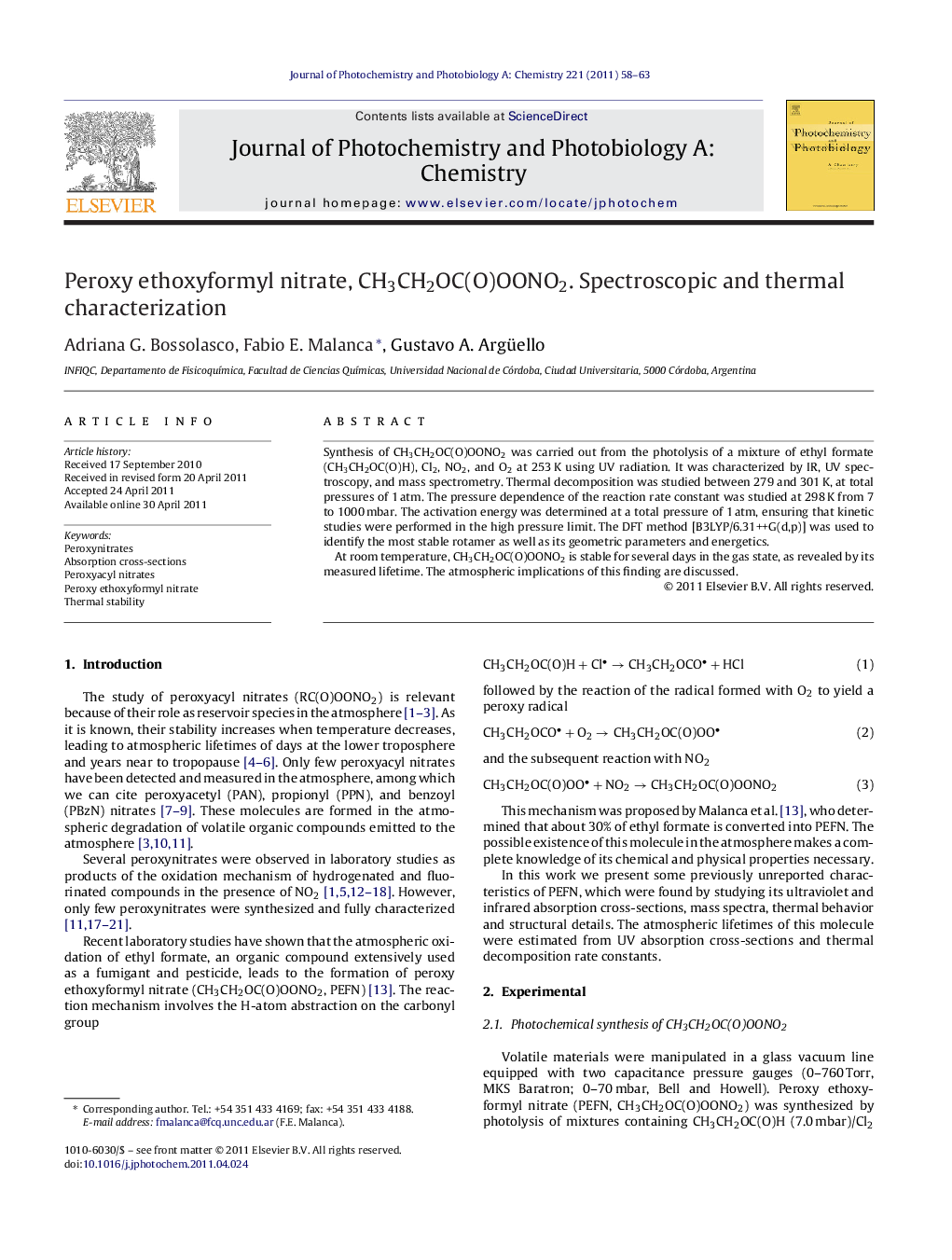 Peroxy ethoxyformyl nitrate, CH3CH2OC(O)OONO2. Spectroscopic and thermal characterization