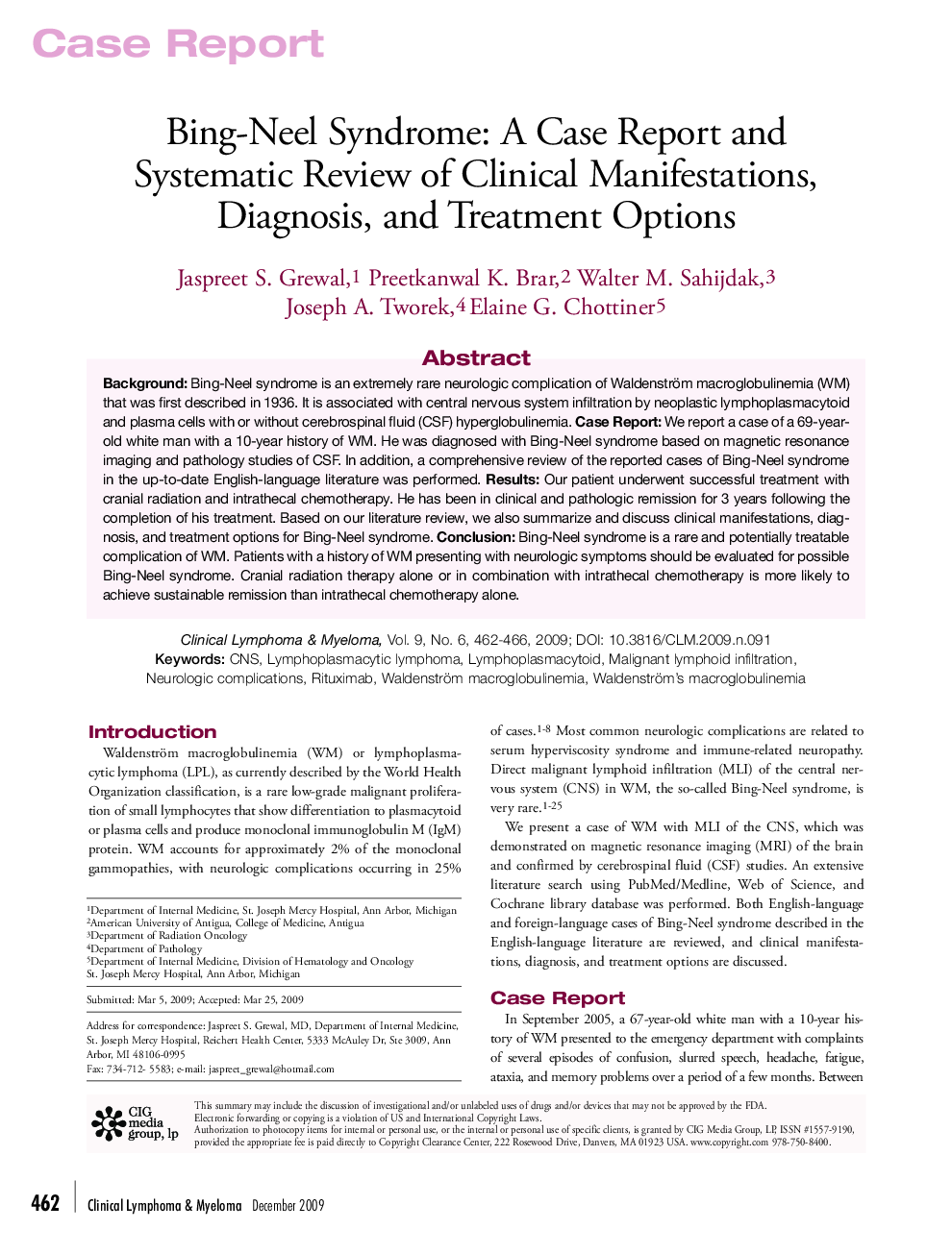 Bing-Neel Syndrome: A Case Report and Systematic Review of Clinical Manifestations, Diagnosis, and Treatment Options 