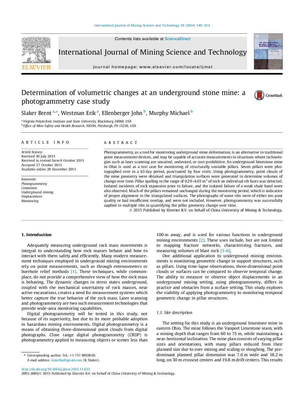 Determination of volumetric changes at an underground stone mine: a photogrammetry case study