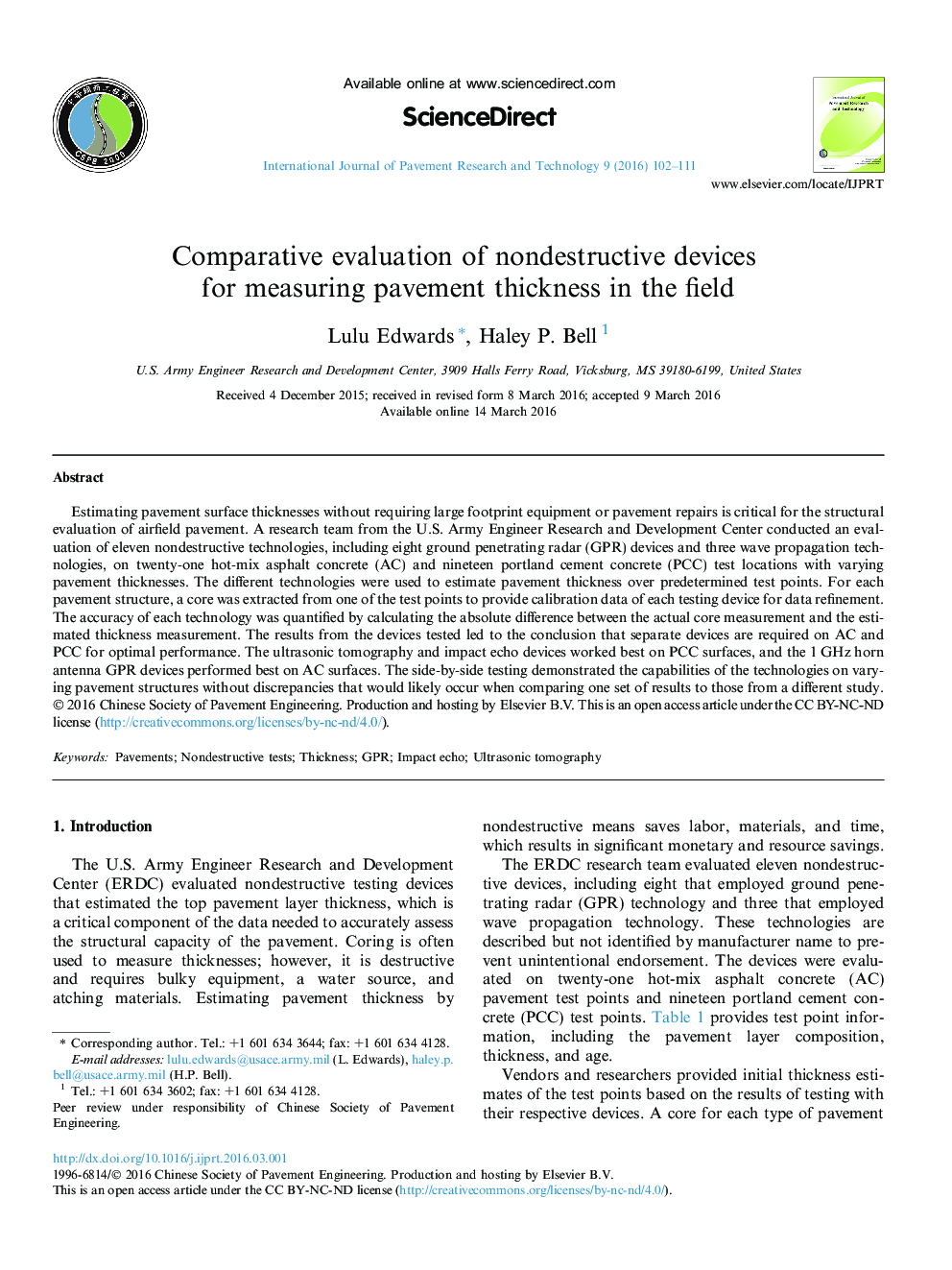 Comparative evaluation of nondestructive devices for measuring pavement thickness in the field 