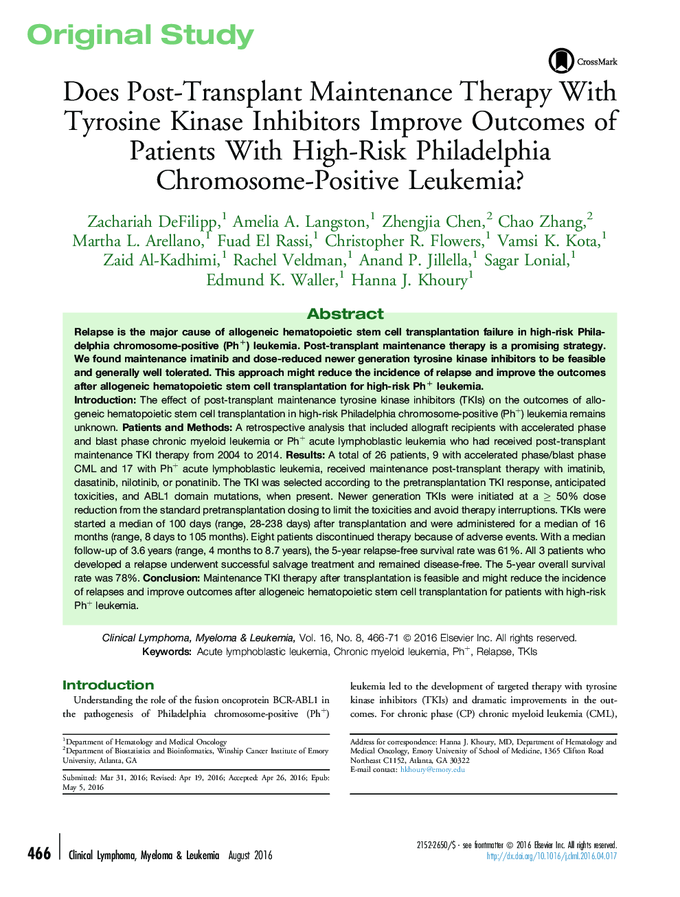 Does Post-Transplant Maintenance Therapy With Tyrosine Kinase Inhibitors Improve Outcomes of Patients With High-Risk Philadelphia Chromosome-Positive Leukemia?