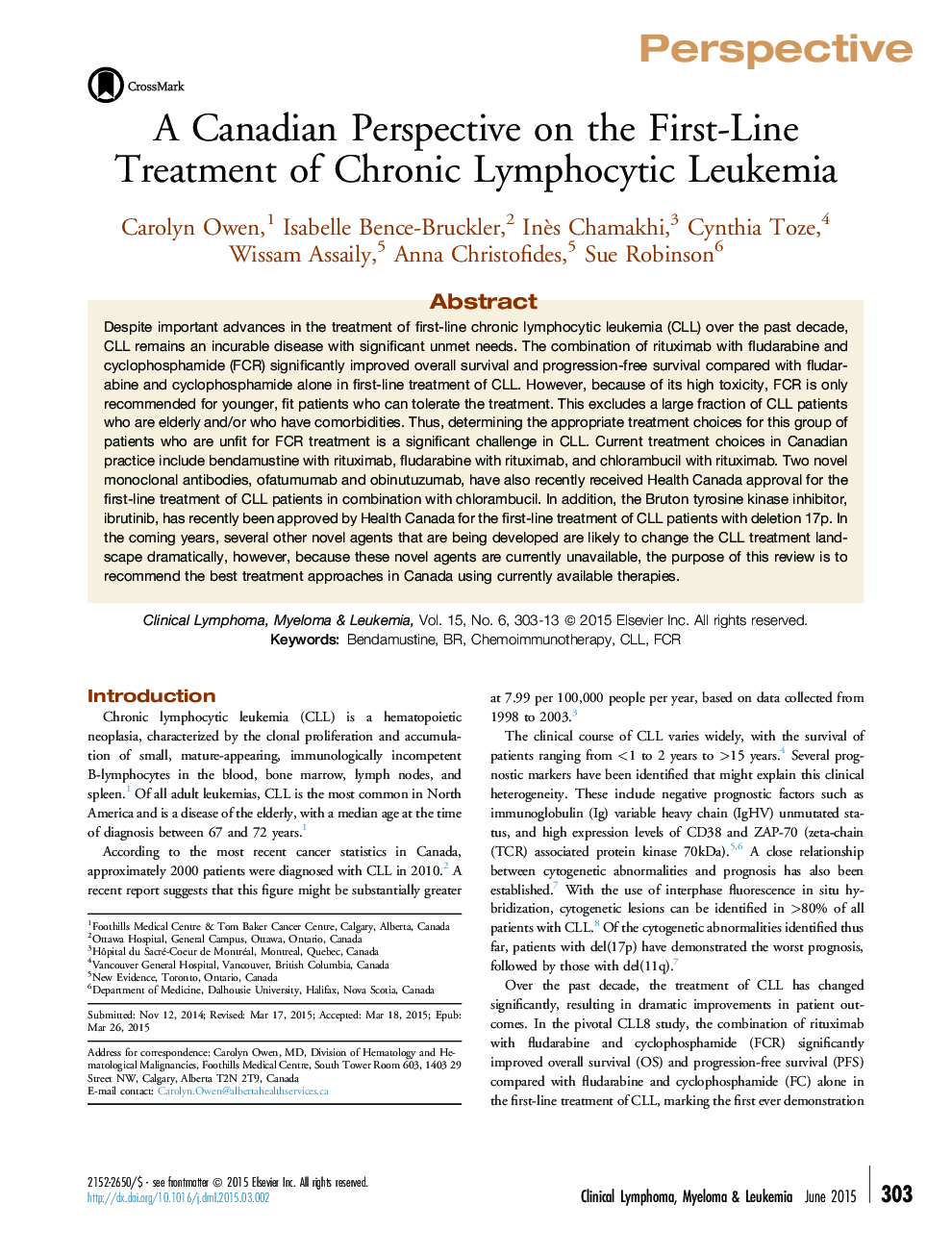 A Canadian Perspective on the First-Line Treatment of Chronic Lymphocytic Leukemia