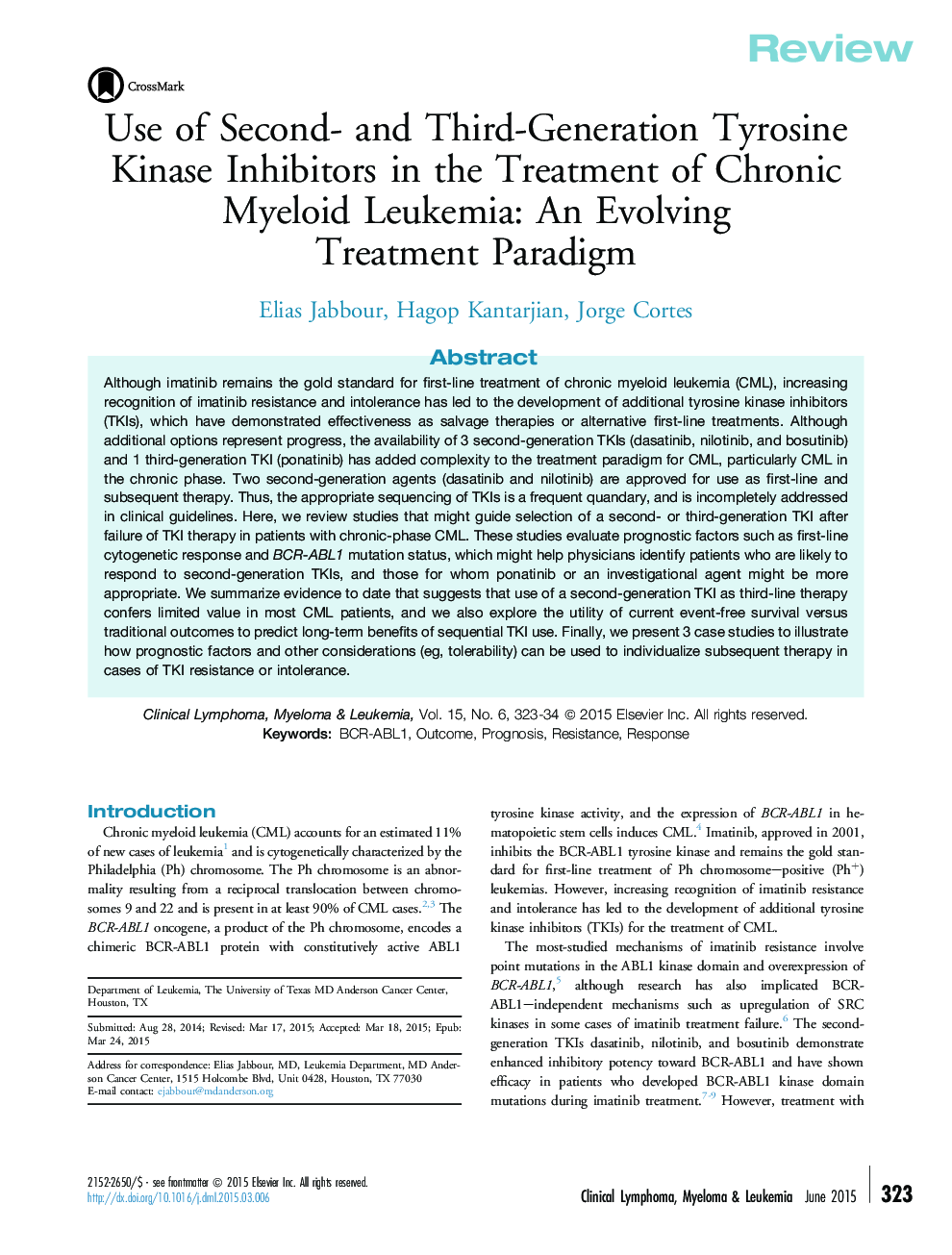 Use of Second- and Third-Generation Tyrosine Kinase Inhibitors in the Treatment of Chronic Myeloid Leukemia: An Evolving Treatment Paradigm