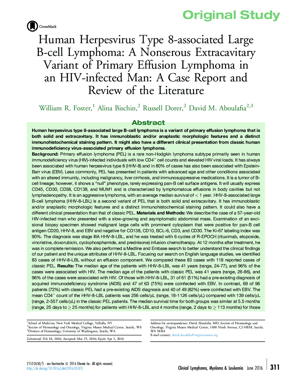 Human Herpesvirus Type 8-associated Large B-cell Lymphoma: A Nonserous Extracavitary Variant of Primary Effusion Lymphoma in an HIV-infected Man: A Case Report and Review of the Literature