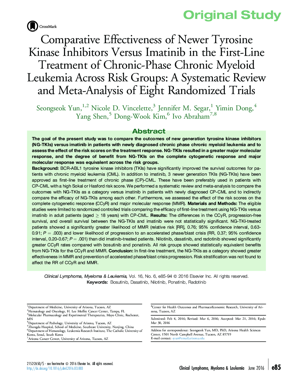 Comparative Effectiveness of Newer Tyrosine Kinase Inhibitors Versus Imatinib in the First-Line Treatment of Chronic-Phase Chronic Myeloid Leukemia Across Risk Groups: A Systematic Review and Meta-Analysis of Eight Randomized Trials