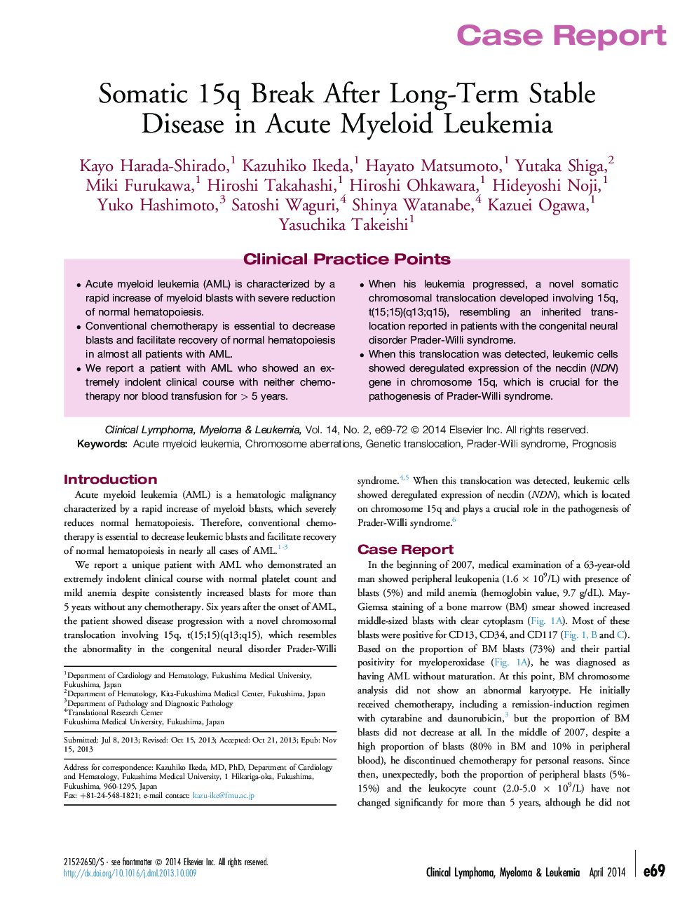Somatic 15q Break After Long-Term Stable Disease in Acute Myeloid Leukemia