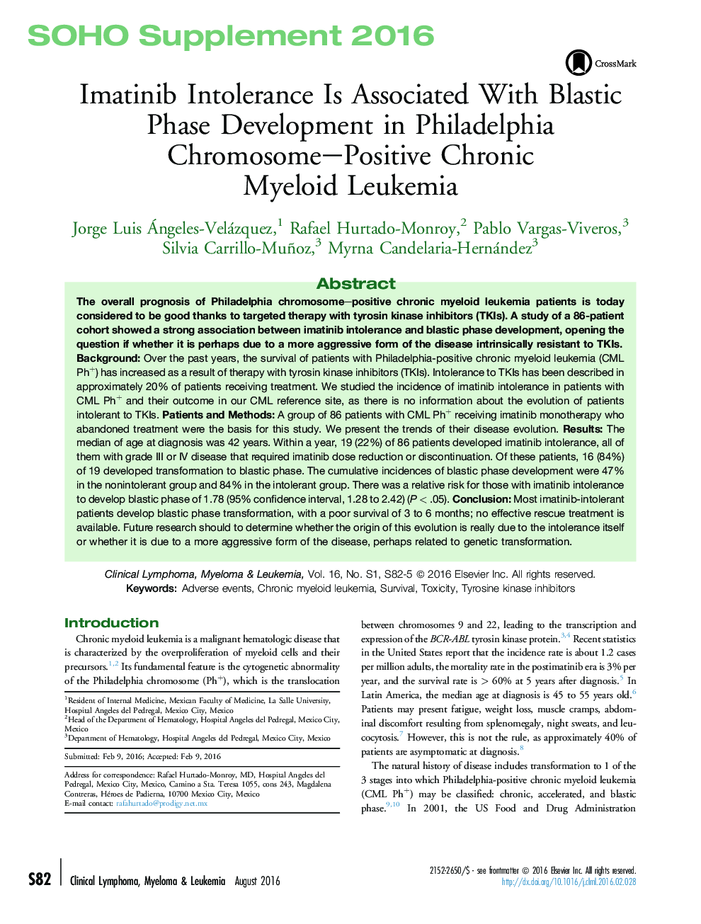 Imatinib Intolerance Is Associated With Blastic Phase Development in Philadelphia Chromosome–Positive Chronic Myeloid Leukemia