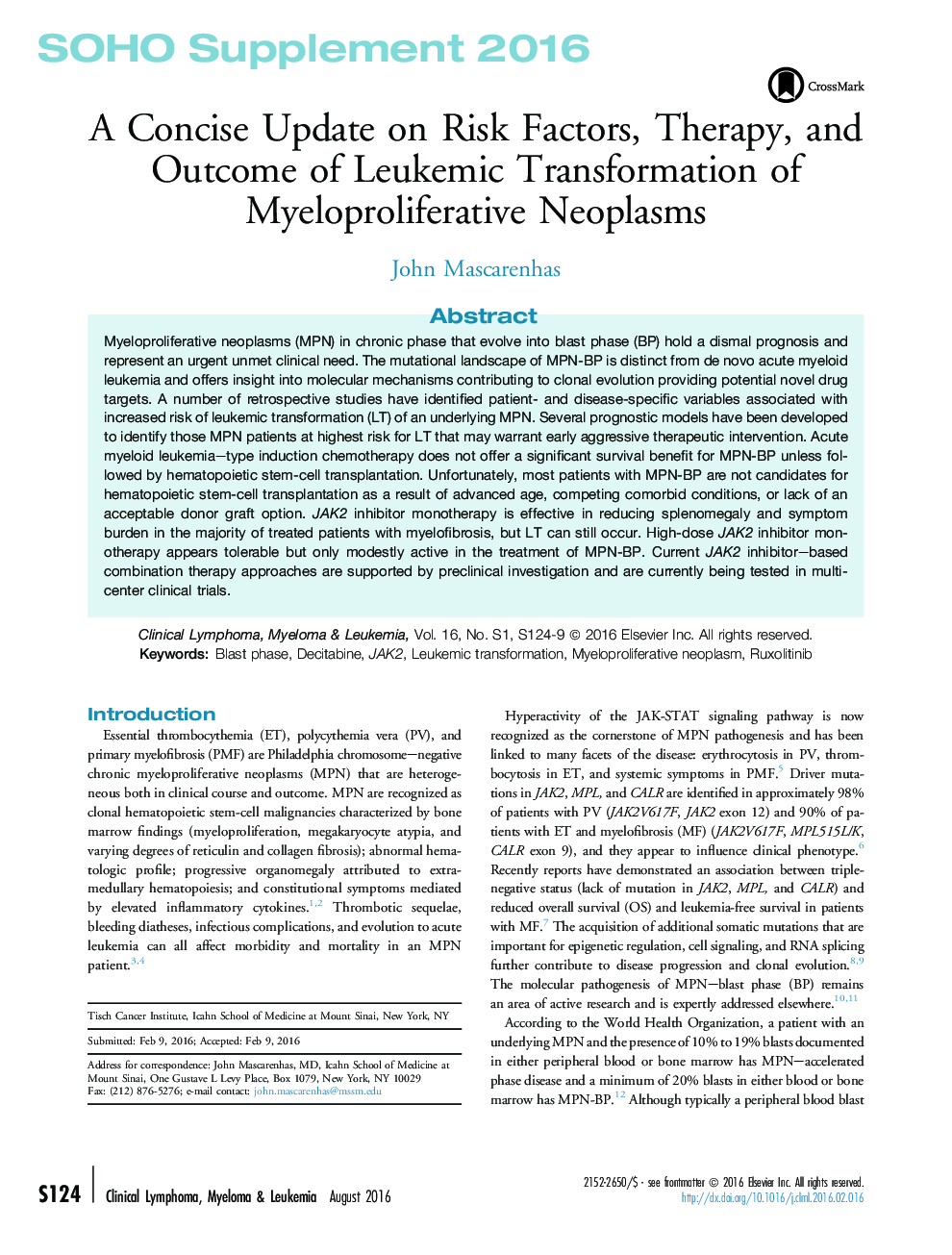 A Concise Update on Risk Factors, Therapy, and Outcome of Leukemic Transformation of Myeloproliferative Neoplasms