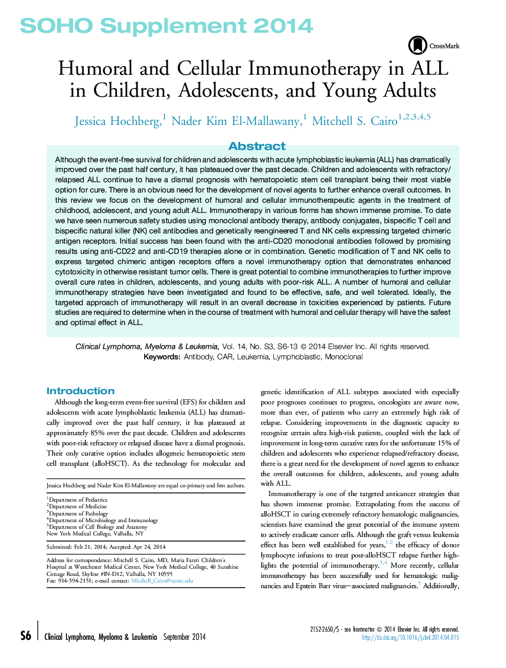 Humoral and Cellular Immunotherapy in ALL in Children, Adolescents, and Young Adults 