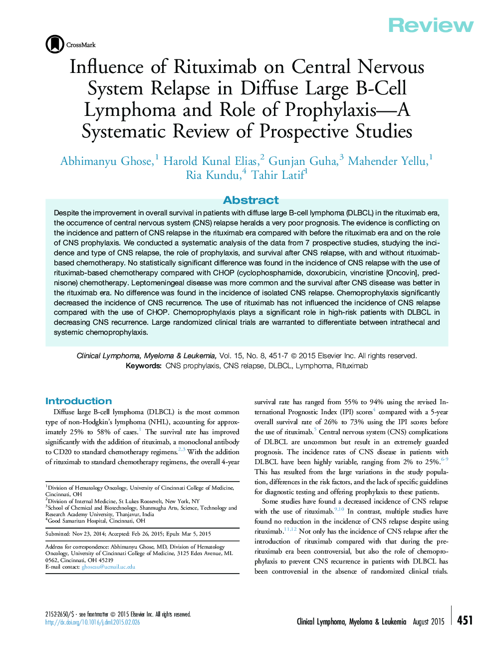 Influence of Rituximab on Central Nervous System Relapse in Diffuse Large B-Cell Lymphoma and Role of Prophylaxis—A Systematic Review of Prospective Studies