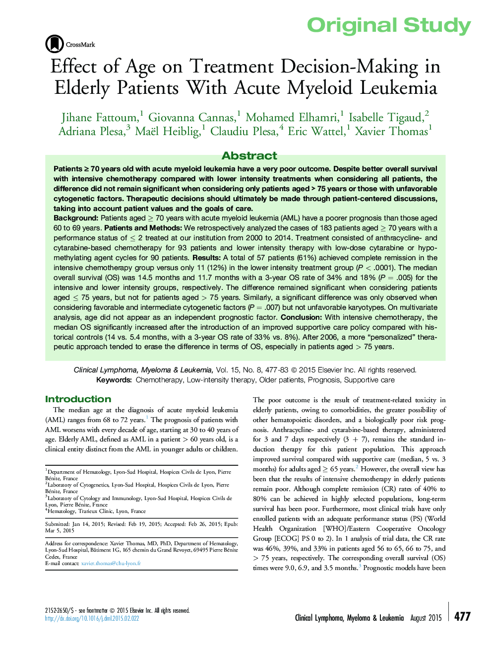 Effect of Age on Treatment Decision-Making in Elderly Patients With Acute Myeloid Leukemia