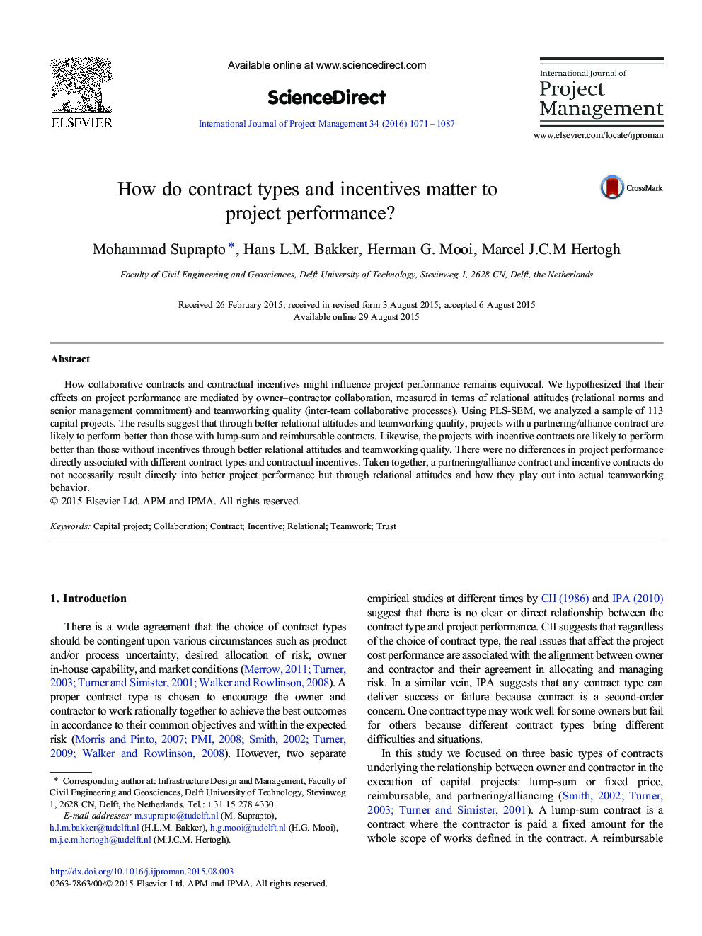 How do contract types and incentives matter to project performance?