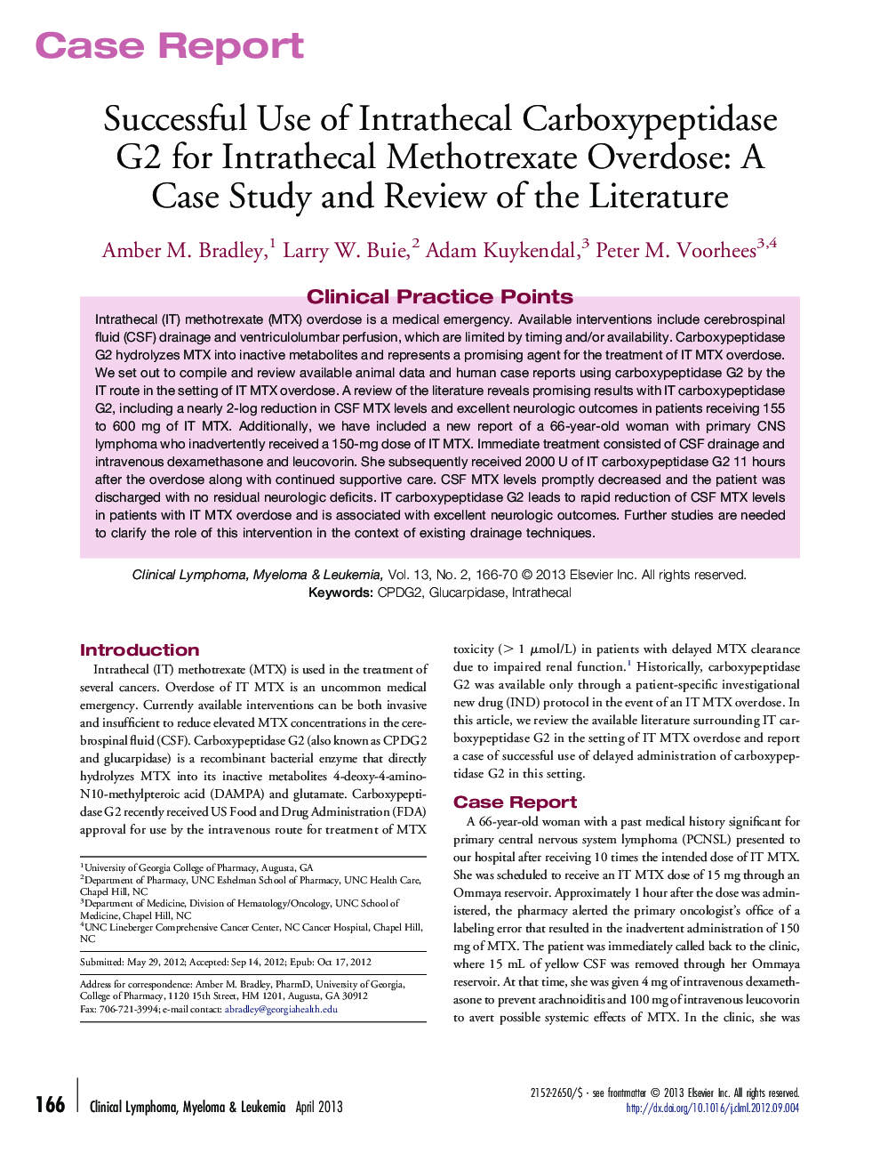 Successful Use of Intrathecal Carboxypeptidase G2 for Intrathecal Methotrexate Overdose: A Case Study and Review of the Literature