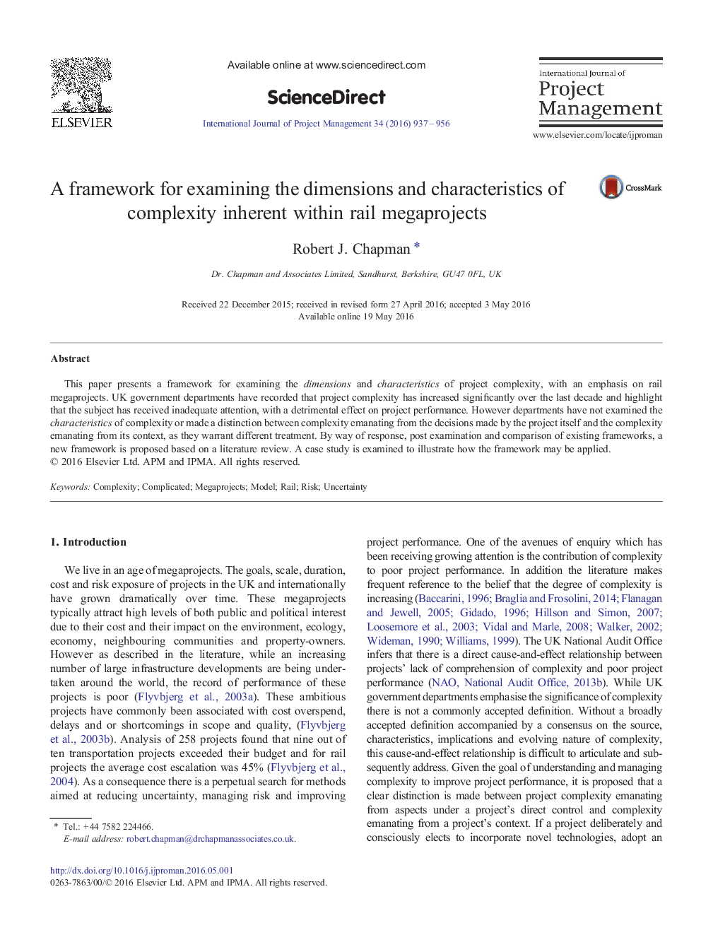 A framework for examining the dimensions and characteristics of complexity inherent within rail megaprojects